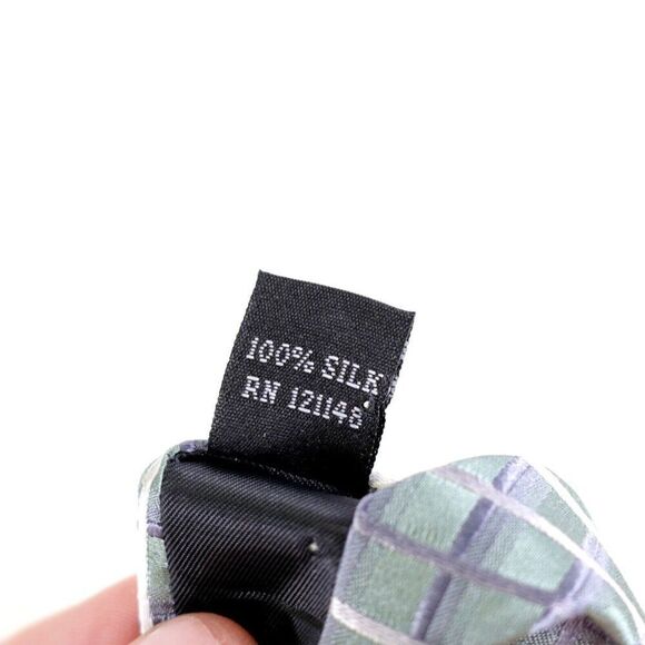 Kenneth Cole Reaction Green Gray Metallic Check Silk Tie - Picture 5 of 7